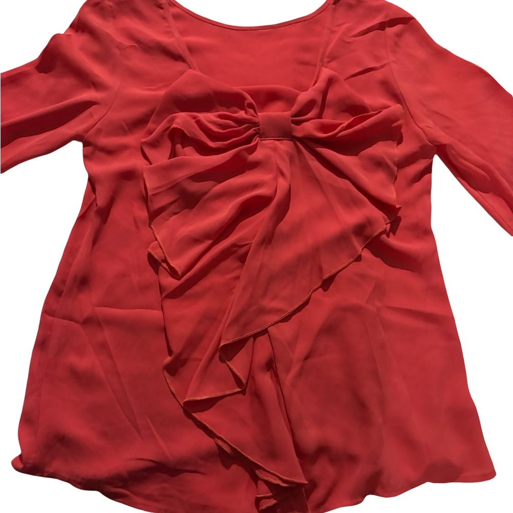 Investments Red Ruffle Bow Front Blouse - Picture 7 of 14